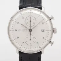 ユンハンス マックスビル クロノスコープ 27.4003 SS×社外革 AT シルバー文字盤