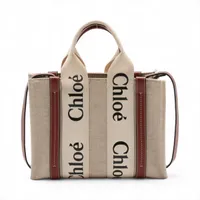 セリーヌ ウッディ スモール キャンバス 2WAYハンドバッグ ベージュ