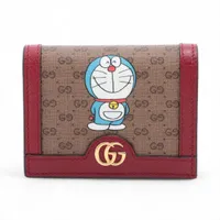 ドラえもん×グッチ GGスプリーム 647788 PVC×レザー コンパクトウォレット レッド×ベージュ