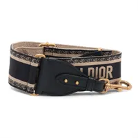 ディオール エンブロイダリー キャンバス×レザー ショルダーストラップ ネイビー×ベージュ