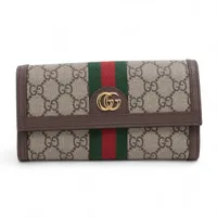 グッチ オフィディア GGスプリーム 523153 PVC×レザー ロングウォレット ベージュ×ブラウン