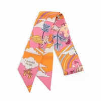 エルメス ツイリー CARRES VOLANTS 空飛ぶカレ シルク スカーフ オレンジ×ピンク