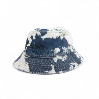 セリーヌ ロゴ コットン ハット ホワイト×ブルー