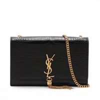 サンローランパリ クラシックケイト クロコ型押し チェーンショルダーバッグ ブラック