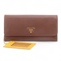 プラダ サフィアーノ 1MH132 レザー ロングウォレット ブラウン×イエロー