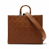 フェンディ ズッカ サンシャイン ミディアム レザー 2WAYトートバッグ ブラウン