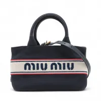 ミュウミュウ キャンバス 2WAYハンドバッグ ネイビー