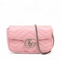 グッチ GGマーモント レザー チェーンショルダーバッグ ピンク