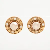 シャネル GP×ラインストーン×フェイクパール イヤリング(両耳用) 2480 ゴールド