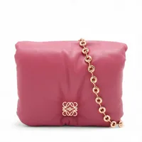 ロエベ ゴヤ パファー レザー チェーンショルダーバッグ ピンク