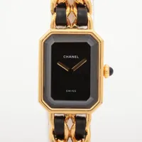 シャネル プルミエールXL GP×革 QZ ブラック文字盤