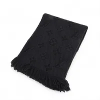 ヴィトン エシャルプ ロゴマニア 413287 ウール×シルク マフラー ブラック