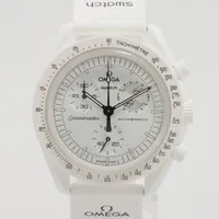 オメガ×スウォッチ スピードマスター ミッショントゥ ムーンフェイズ SO33W700 CE×ナイロン QZ 白文字盤