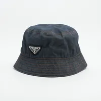 プラダ トライアングルロゴ 2HC137 コットンデニム バケットハット XL ネイビー