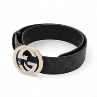 グッチ インターロッキングG 411924 PVC×レザー ベルト 90 ブラック