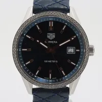 タグホイヤー カレラ WAR1114 SS×革 QZ ブルー文字盤