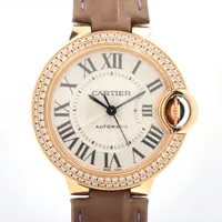 カルティエ バロンブルー WE902066 RG×革 AT シルバー文字盤