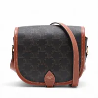 セリーヌ トリオンフ ミディアム フォルコ PVC ショルダーバッグ ブラック