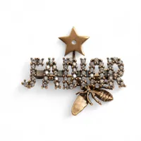 ディオール ジャディオール ビー GP×ラインストーン ブローチ ゴールド