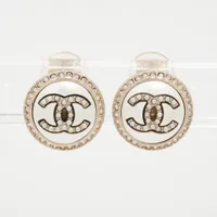 シャネル ココマーク GP×ラインストーン×フェイクパール イヤリング(両耳用) C20K ゴールド