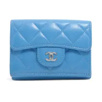 シャネル マトラッセ キャビアスキン 財布 ブルー ゴールド金具 AB