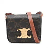 セリーヌ トリオンフ PVC×レザー チェーンショルダーバッグ ブラウン