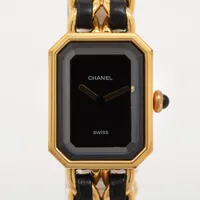 シャネル プルミエールM GP×革 QZ ブラック文字盤