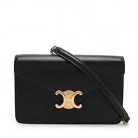 セリーヌ トリオンフ マーゴ レザー チェーンショルダーバッグ ブラック