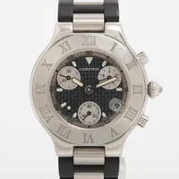 カルティエ クロノスカフ21 W10125U2 SS×ラバー QZ ブラック文字盤