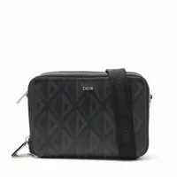 極美品 ディオール CDダイヤモンド PVC×レザーブラック ショルダーバッグ ディオール CDダイヤモンド PVC ショルダーバッグ ブラック Aランクの