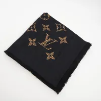 ヴィトン ショール ジャイアント モノグラム ジャングル M75882 シルク×ウール ストール IS0139 ブラック×ベージュ