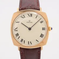 ノーブランド YG×社外革 手巻き シルバー文字盤