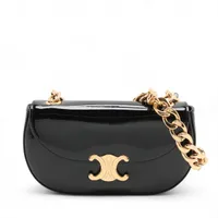 セリーヌ トリオンフ パテントレザー チェーンショルダーバッグ ブラック