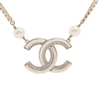 シャネル ココマーク GP×ラインストーン×フェイクパール ネックレス B21B ゴールド