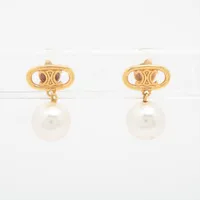 セリーヌ トリオンフ GP×フェイクパール ピアス(両耳用) ゴールド