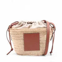 ロエベ ドローストリング バケットバッグ ラフィア カゴバッグ ベージュ