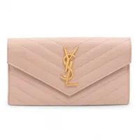 ✨美品　人気✨サンローラン　三つ折り　カサンドラ　Vステッチ　レザー　ベージュ ✨美品 人気✨サンローラン 三つ折り カサンドラ Vステッチ レザー