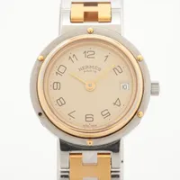 エルメス クリッパー CL4.220 SS×GP QZ アイボリー文字盤