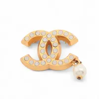 シャネル ココマーク GP×ラインストーン ブローチ 02P ゴールド