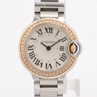 カルティエ バロンブルー ドゥ カルティエ WE902079 SS×PG QZ シルバー文字盤