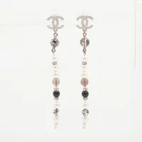 シャネル ココマーク GP×ラインストーン ピアス(両耳用) F18V シルバー