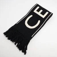 セリーヌ ロゴ ウール マフラー ブラック×アイボリー