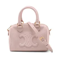 セリーヌ キュイル トリオンフ スモールボストン レザー 2WAYハンドバッグ ピンク