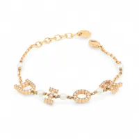 ディオール Diorロゴ GP×ラインストーン×フェイクパール ブレスレット ゴールド