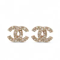 シャネル ココマーク GP×ラインストーン×フェイクパール ピアス(両耳用