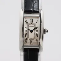 カルティエ タンクアメリカン SS×革 QZ シルバー文字盤