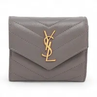 サンローランパリ Vステッチ MRT692061 レザー コンパクトウォレット グレージュ