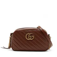 グッチ GGマーモント レザー チェーンショルダーバッグ ブラウン