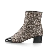 シャネル ココマーク パテントレザー×グリッター ショートブーツ 36 ブラック×ゴールド×シルバー