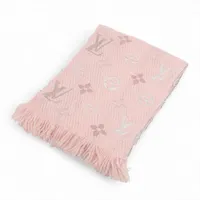 ヴィトン エシャルプ ロゴマニア レインボー M73057 ウール×シルク マフラー IS0137 ピンク